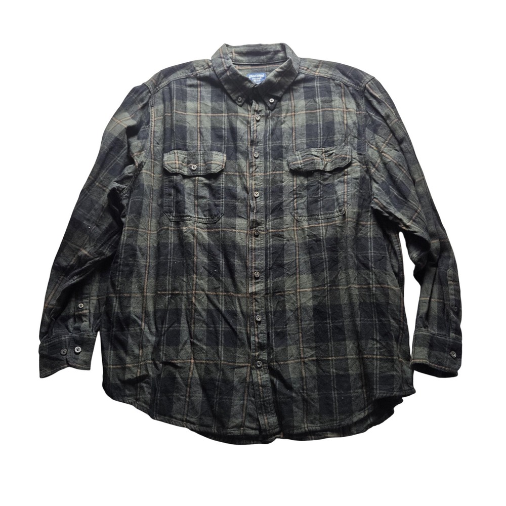 Faded Glory Shirt Mens 2XL Green Plaid Flannel Long Sleeve Button-Up Casual